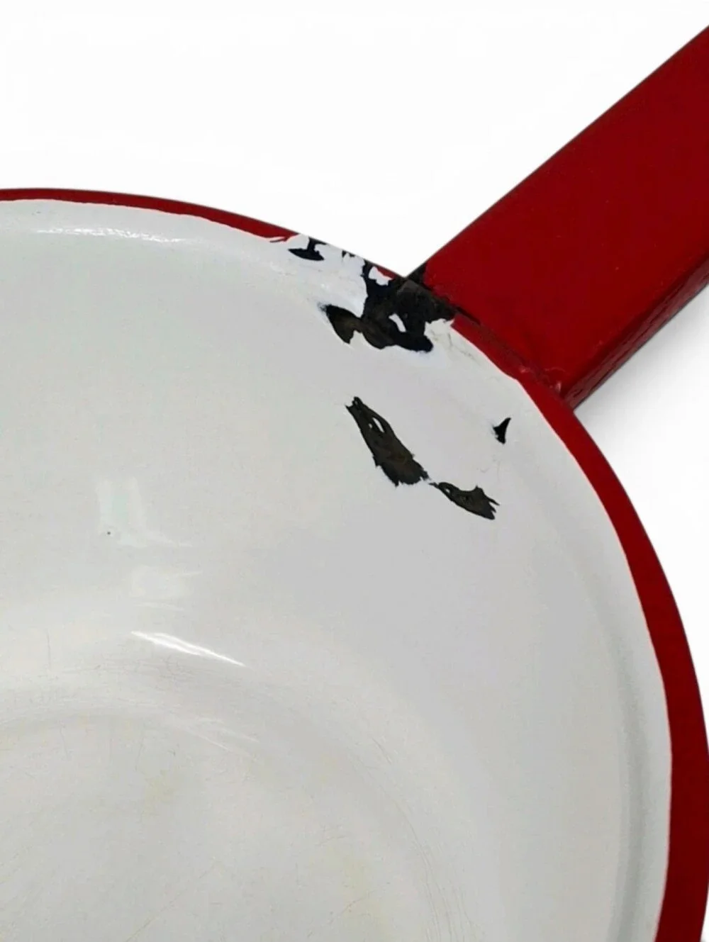 Vintage Red White Enamelware Saucepan Cookware Farmhouse Kitchen Collectible